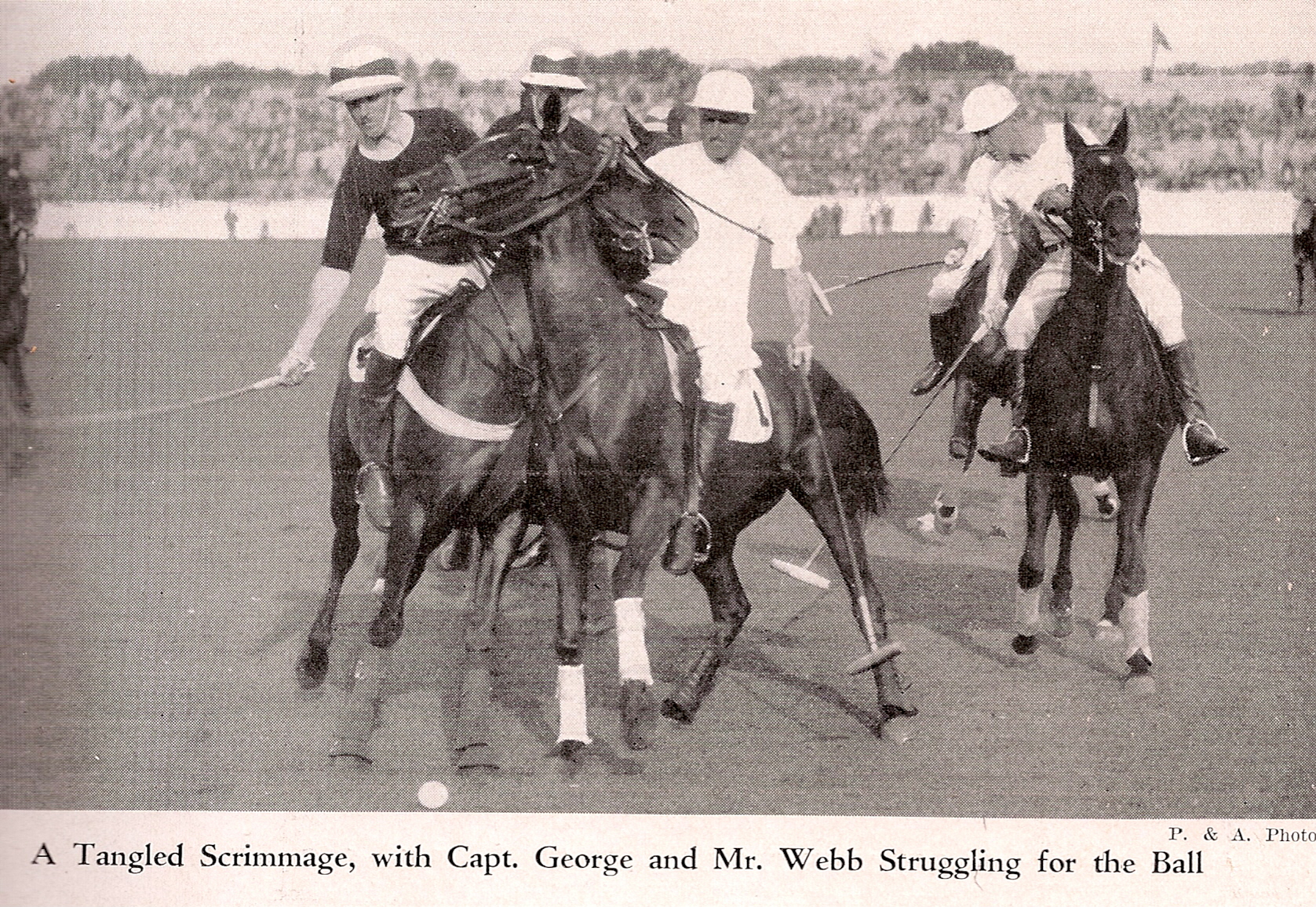 James Watson Webb in white on Chemawa in the 1927 International Polo Matches. Photo from POLO, Oct. 1927.