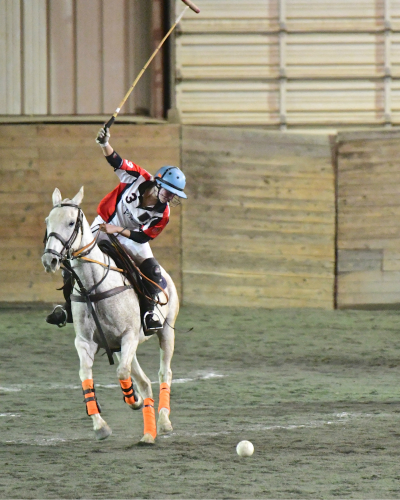 Maryland Polo Club's Maddie Grant with a gorgeous backshot swing. 