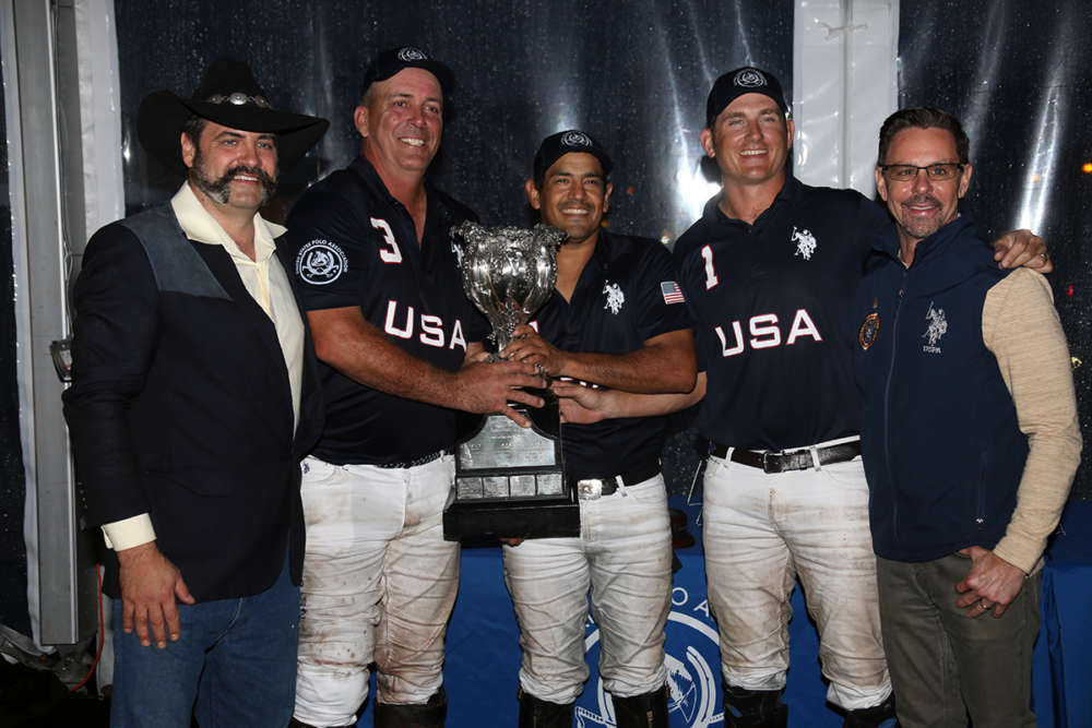 2019 Townsend Cup Champions: USA - Tommy Biddle Jr., Pelon Escapite, Steve Krueger, presented by USPA Arena Committee Chairman Dan Coleman and USPA CEO Bob Puetz. 
