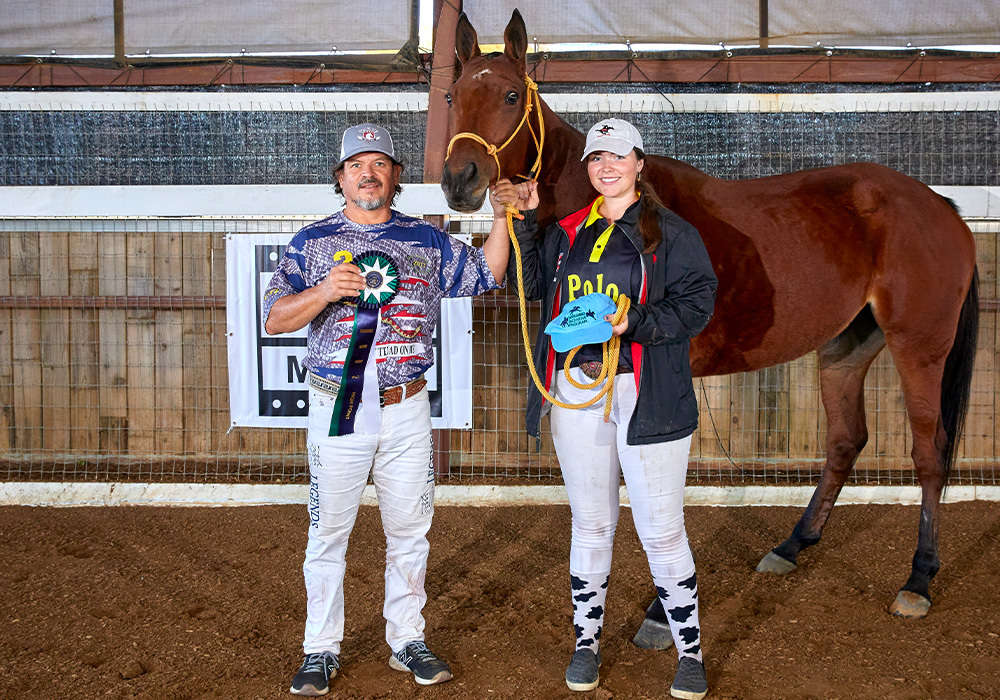 The Jockey Club Thoroughbred Incentive Program (TJCTIP) Best Playing Pony was awarded to Zama, played by Megan Rahlfs and owned by Legends Polo Club. Pictured with Nacho Estrada.