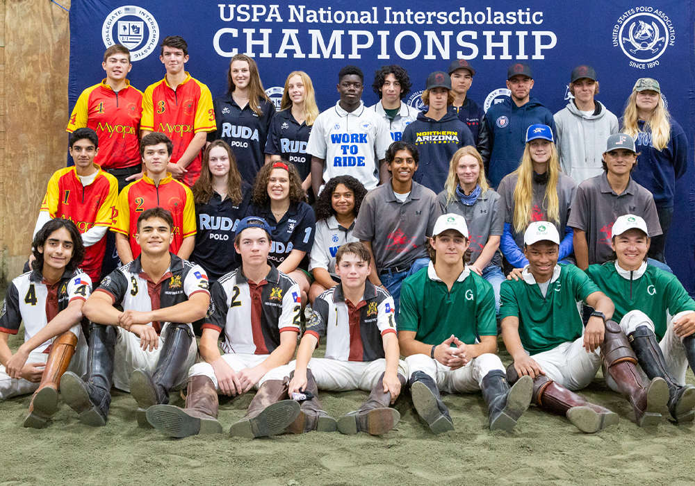 The players from the seven competing teams in the 2021 Open National Interscholastic Championship.