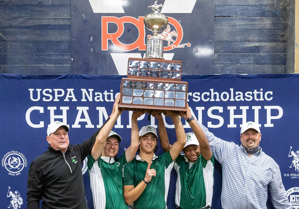 2021 Open National Interscholastic Championship Champions: Gardnertown Polo Club- Coach Bill Denker, Winston Painter, Vlad Tarashansky, Jonathan Wallace, Coach Dan Scott.