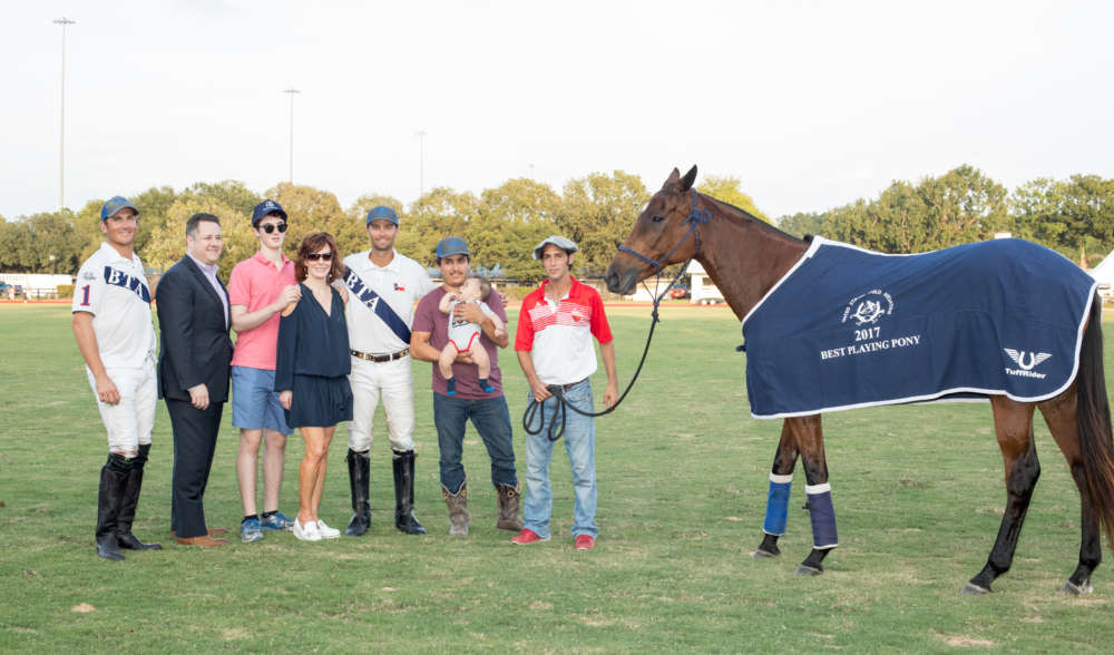 Best Playing Pony Professional: Princessa played by Mason Wroe, owned by BTA, pictured with Steve Krueger, Douglas Drummond with Geo. H. Lewis & Sons, Henry Wessel and Marcy Taub Wessel, Miguel Alvarez with son Antonio and Agustin Linfossi. 