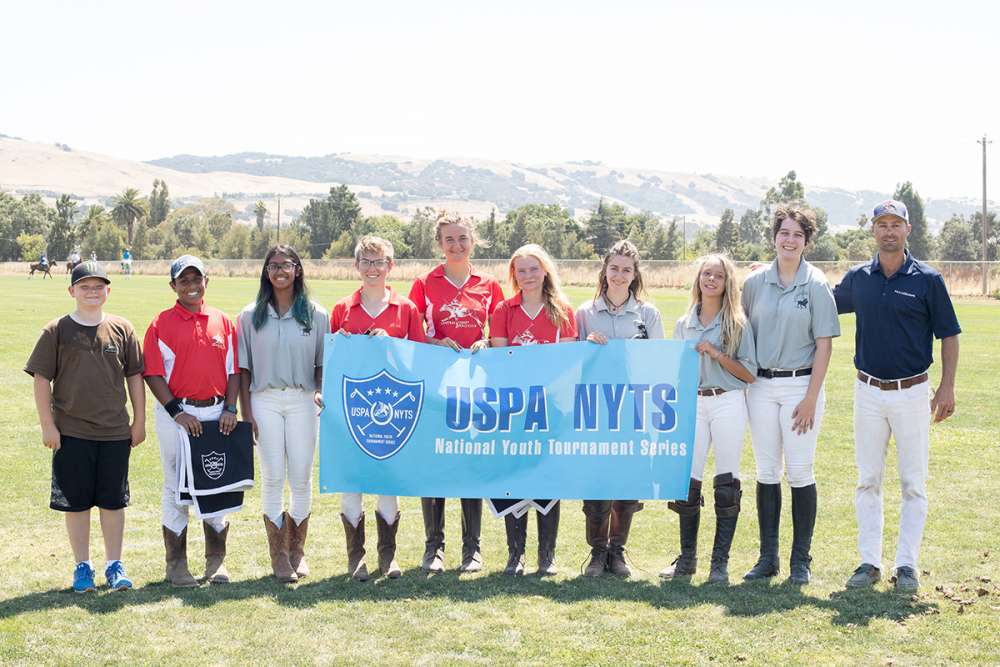South Bay Polo Club NYTS participants (L to R) Ajay Moturi, Anya Moturi, Justine Efcavitch, Petra Teixeira, Taylor Olcott, Mia Sweeney, Sara Espy, Emilie Sanche. 