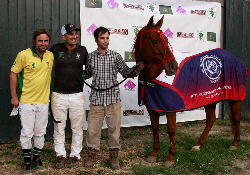 Best Playing Pony Corona. Played and owned by Mark Tashjian, pictured with Horacio Herran Marco and Juan Facundo Regueiro.