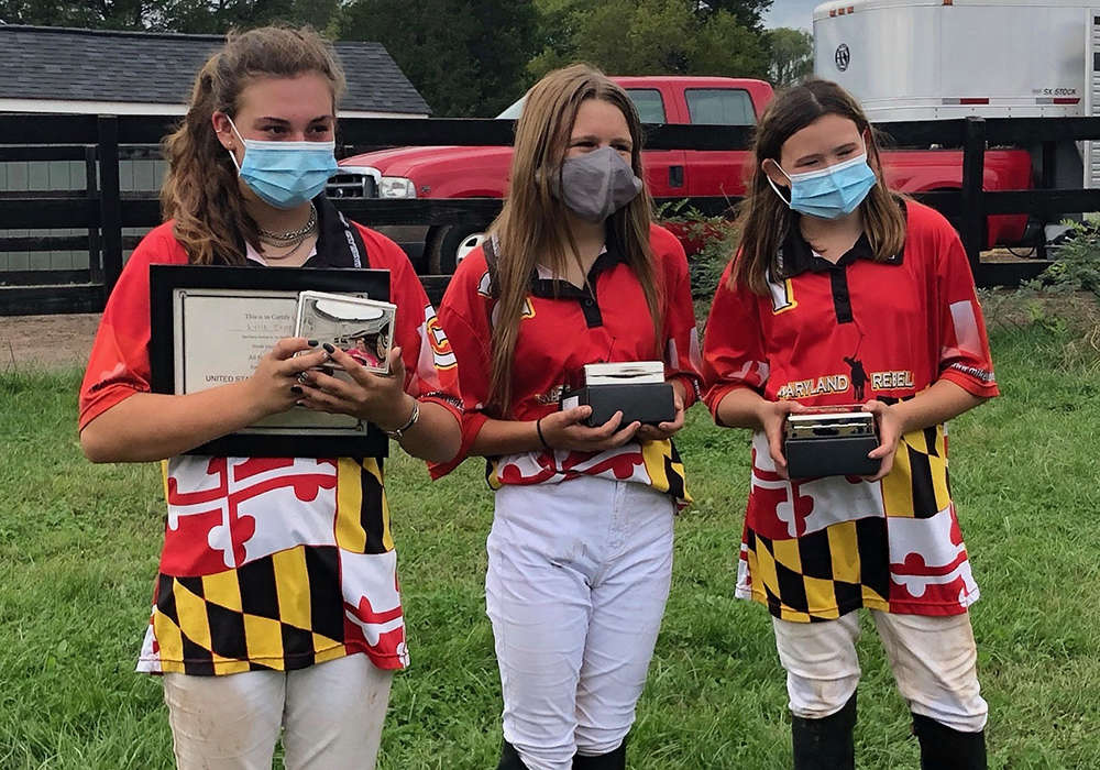 2020 Southeastern Region Middle School Tournament champions: Maryland Red (L to R) Kylie Beard, Mallory Marquis, Azlyn Wine. ©Kelly Wells
