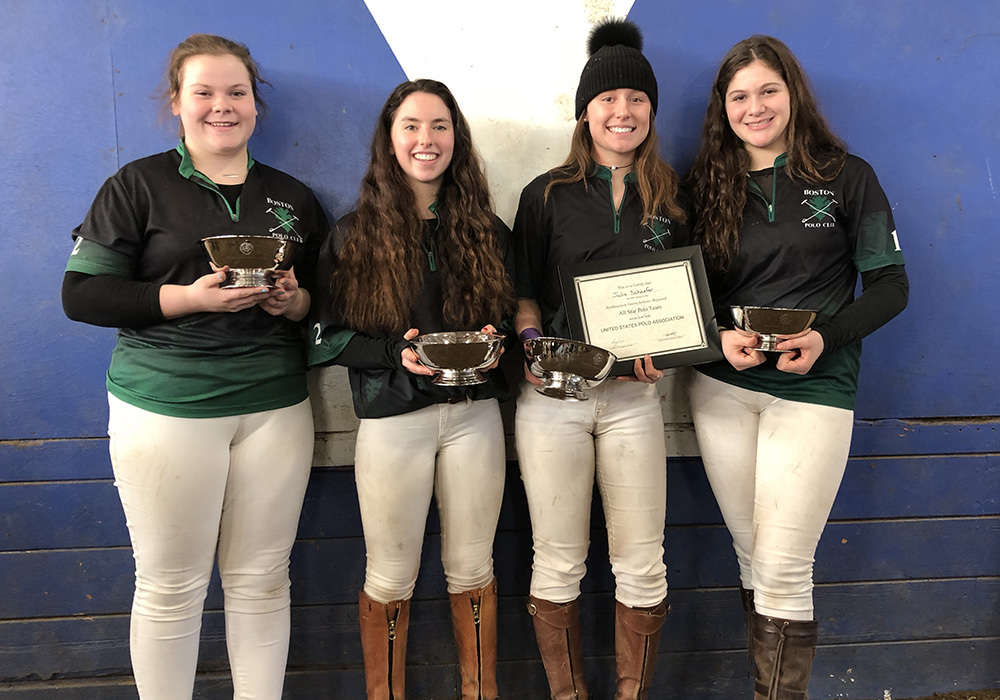 Northeastern Interscholastic Girls’ Regional  Champions: Boston Polo Club Left to Right: Emerson Bruce, Brynn Roberts, Julia Schaefer, Ariadne Dogani