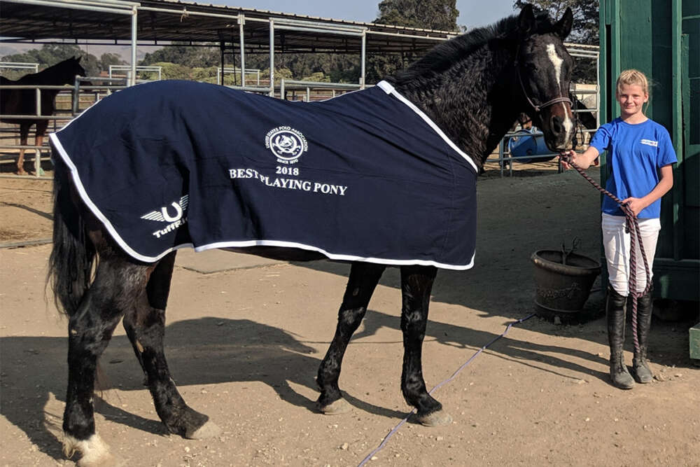 Central Coast Polo Club Middle School Tournament Best Playing Pony Tequila pictured with Alyssa Neville.