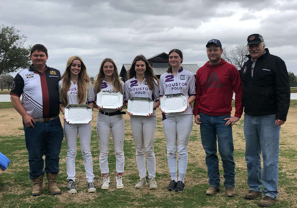 Central Interscholastic Girls’ Regional Winners: Houston- Coach Mark Prinsloo, Bridget Price, Lilly Lequirica, Madison Burba, Abby Benton.