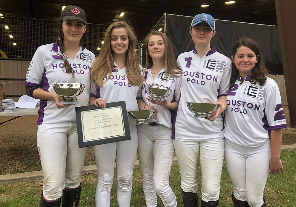 Central Interscholastic Girls’ Regional Champions: Houston Polo Club (L to R) Cara Kennedy, Bridget Price, Lillian Lequerica, Abigail Benton, Isabel Artzer