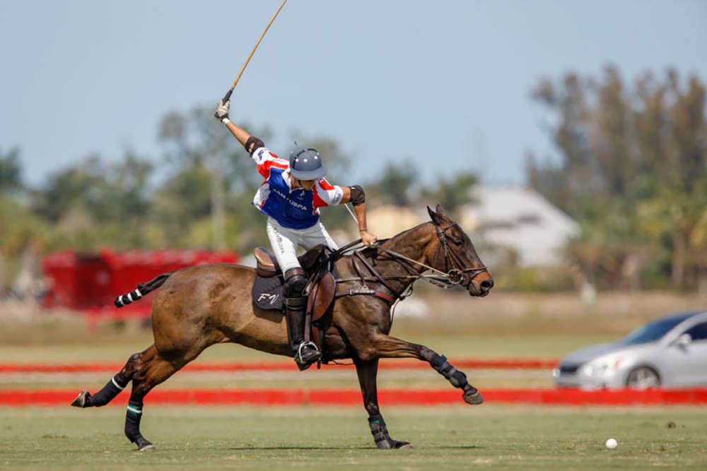 Viana and Nochebuena in the 2018 $50,000 National 12-goal tournament at Grand Champions Polo Club. ©Shelley Heatley Photography 