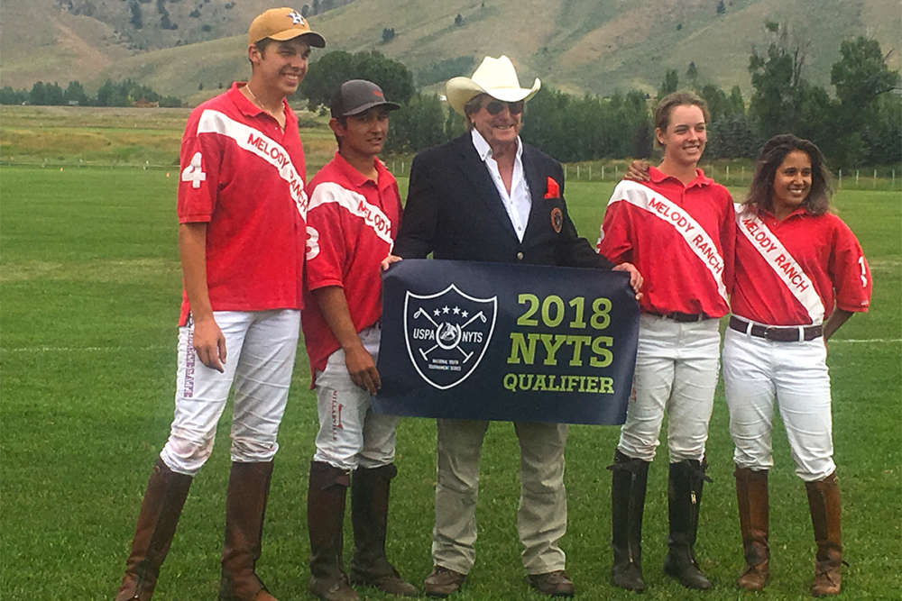 Jackson Hole Polo Club NYTS Qualifier champions Melody Ranch Red (L to R) Anson Moore, Chino Payan, Paul Von Gontard, Grace Parker, Maya Tanduwaya. 