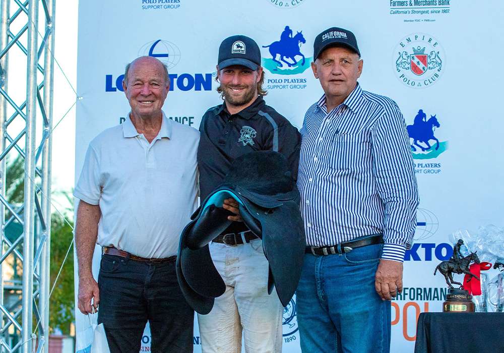 Most Valuable Player Professional Rob Payne. Pictured with California Polo Club President Rodney Fragodt and Rege Ludwig.