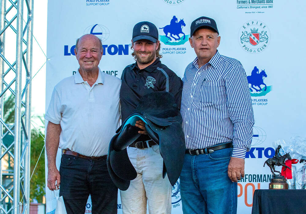 Most Valuable Player Professional Rob Payne. Pictured with California Polo Club President Rodney Fragodt and Rege Ludwig.