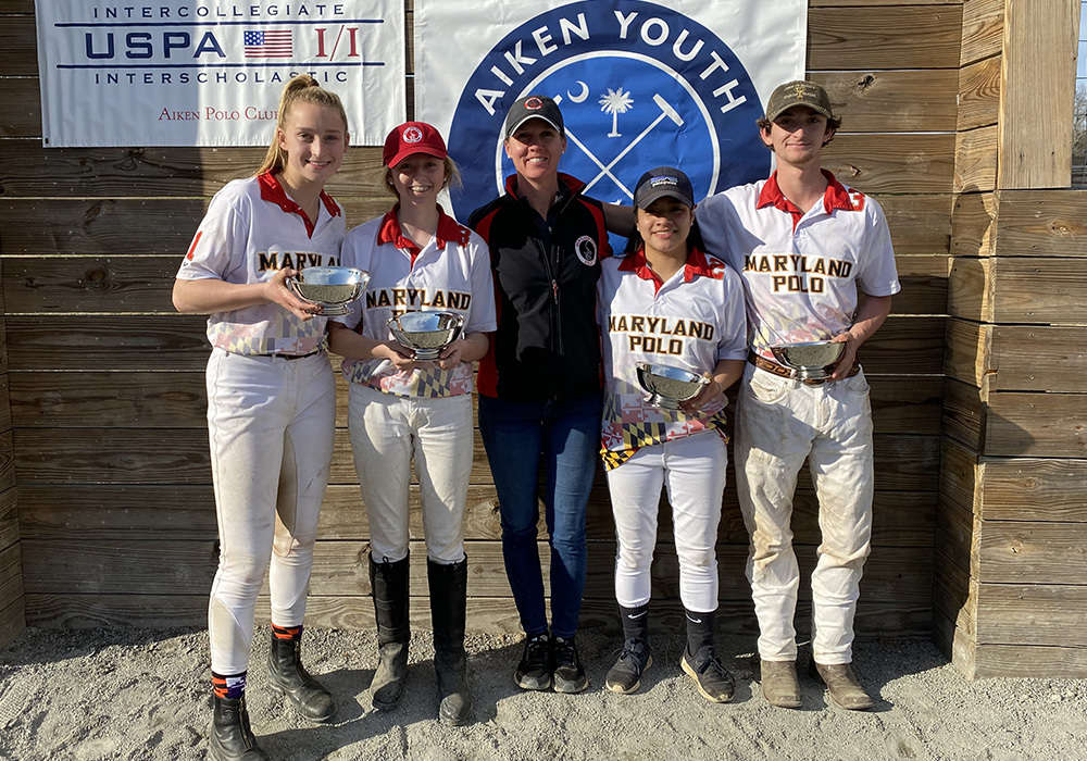 Southeastern Interscholastic Open Regional Champions: Maryland Polo Club Left to Right: Jordan Peterson, Aurora Knox, Grace Beck, Kevin Horton, with coach Kelly Wells