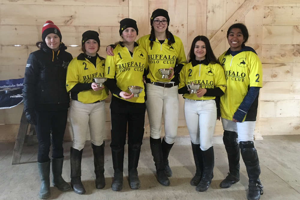 Northeastern Girls’ Preliminary Winners: Buffalo Polo Club - Kenzie Ridd, Brona Mayne, Mel Fraser, Nicole Jaswal, Sabrina Mclennon, pictured with Coach Hailey Van der Burgt.
