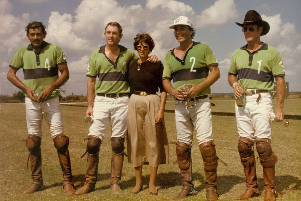 1985 U.S. Handicap Champions: Texas Lone Star - Fakir Fayyaz, Charles Smith, Paul Rizzo, Jimmy Newman, pictured with Marsha Smith at Retama Polo Center in San Antonio, Texas. 