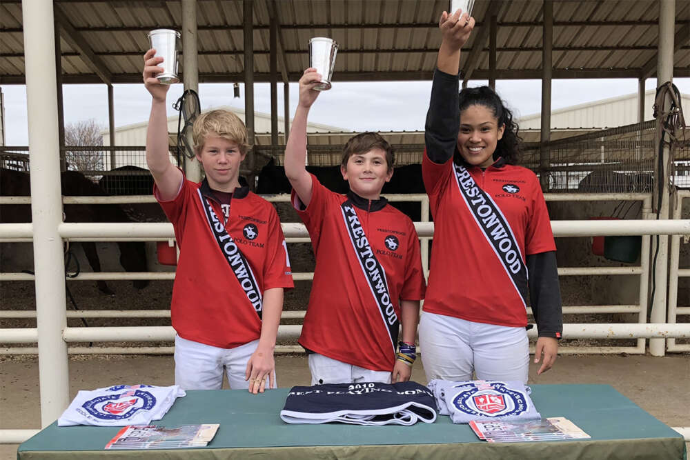 Prestonwood Polo Club Middle School Tournament Champions Prestonwood (L to R) Trenton Werntz, JB Long, Estephanie Turrbiartes.