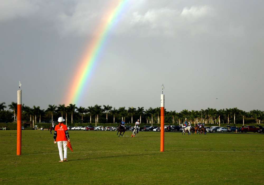 Rainbow over International Polo Club Palm Beach Field 5 in Wellington, Florida.