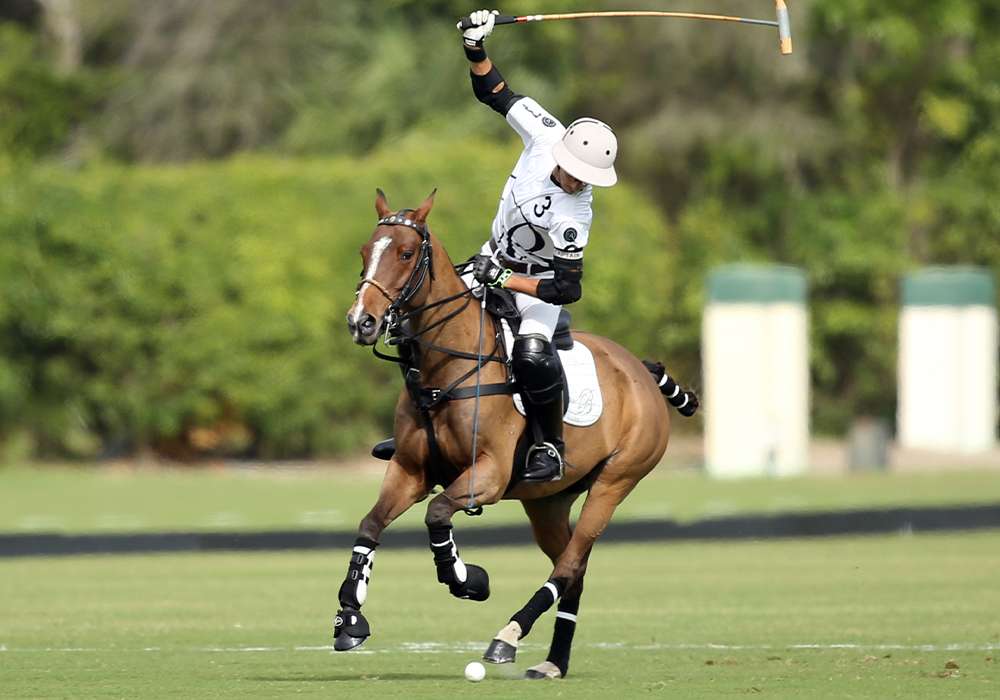Beverly Polo's Jorge "Tolito" Fernandez Ocampo Jr. competing in the 2022 Joe Barry Memorial at International Polo Club Palm Beach in Wellington, Florida.