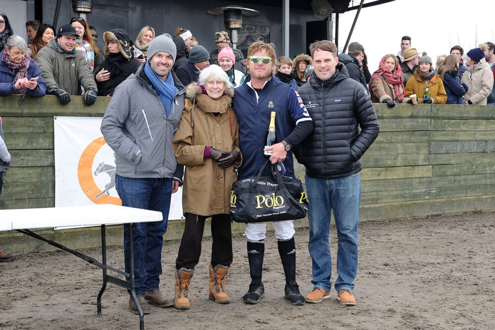 Westcroft Polo Club Managing Director Richard Blake Thomas with Greta Morrison, MVP Shane Rice and Jamie Morrison.