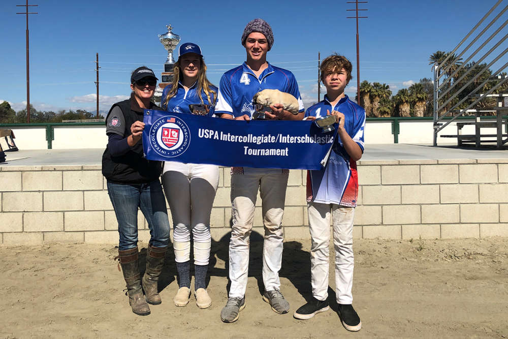 Western Interscholastic Open Preliminary Winners: Central Coast Polo Club - Ruby Decker, Luke Klentner, Dylan Stern, pictured with Coach Megan Judge.