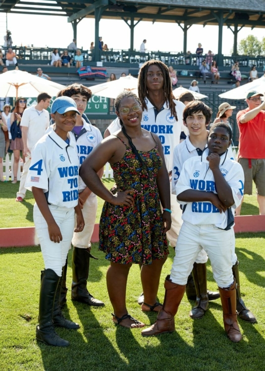 Shariah Harris with Work To Ride kids at Greenwich Polo Club. Photo by Chichi Ubina.